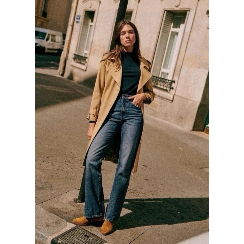 Sezane Serge Trousers Women 46 US size 14 Blue Bootcut High Rise Jeans Denim